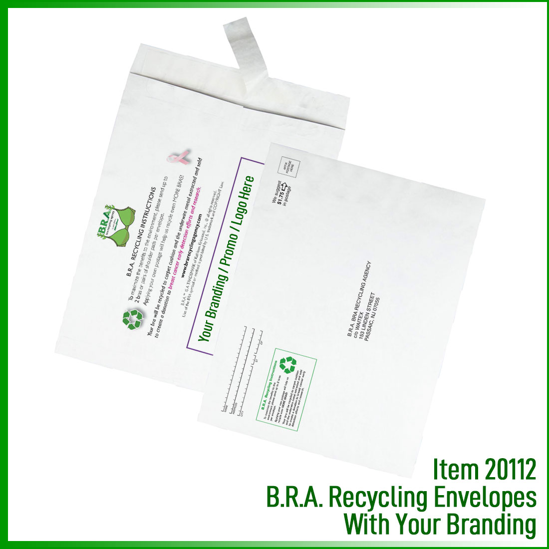 B.R.A. Recycling Envelopes (With Your Branding)  Bra Recycling Agency  B.R.A. Founded By Kathleen Kirkwood